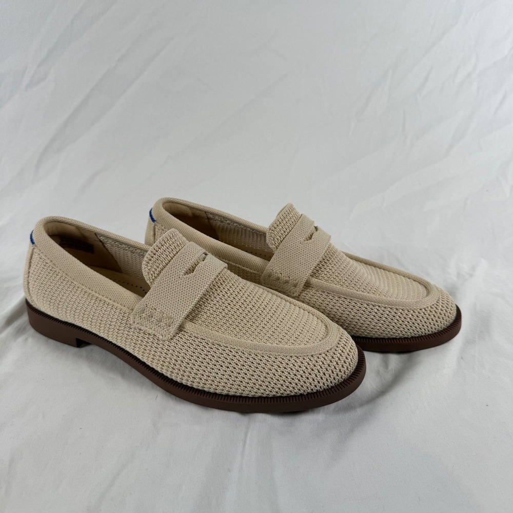 EUC Rothys The Penny Loafer Sand Beige Knit Casual Neutral Minimalist Loafers 8